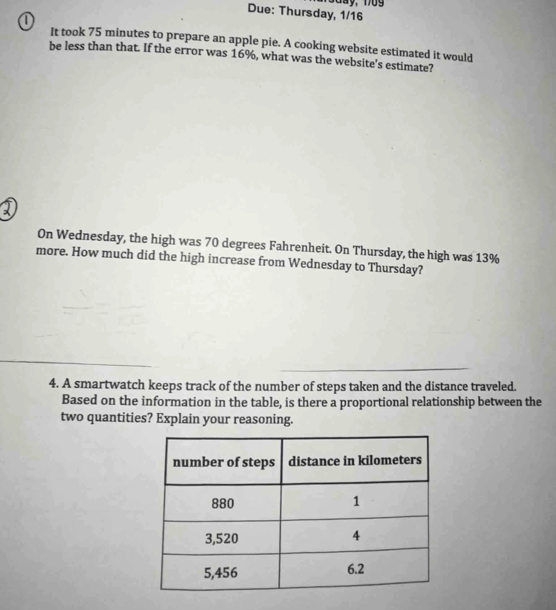 due: thursday, 1/16 1. it took 75 minutes to prepare an apple pie. a co…