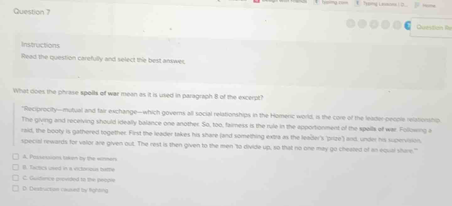 question 7 instructions read the question carefully and select the best…