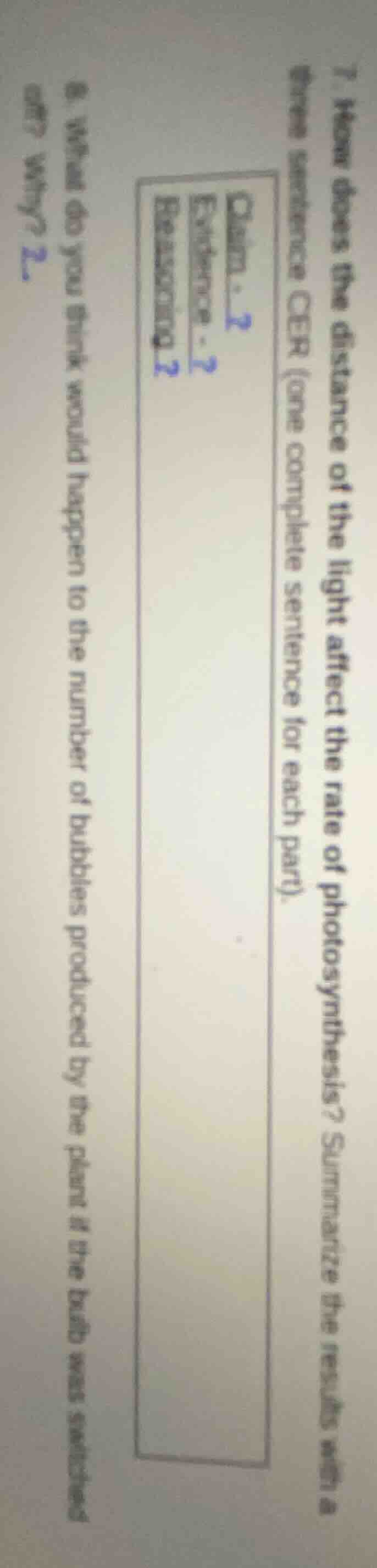 1. how does the distance of the light affect the rate of photosynthesis…