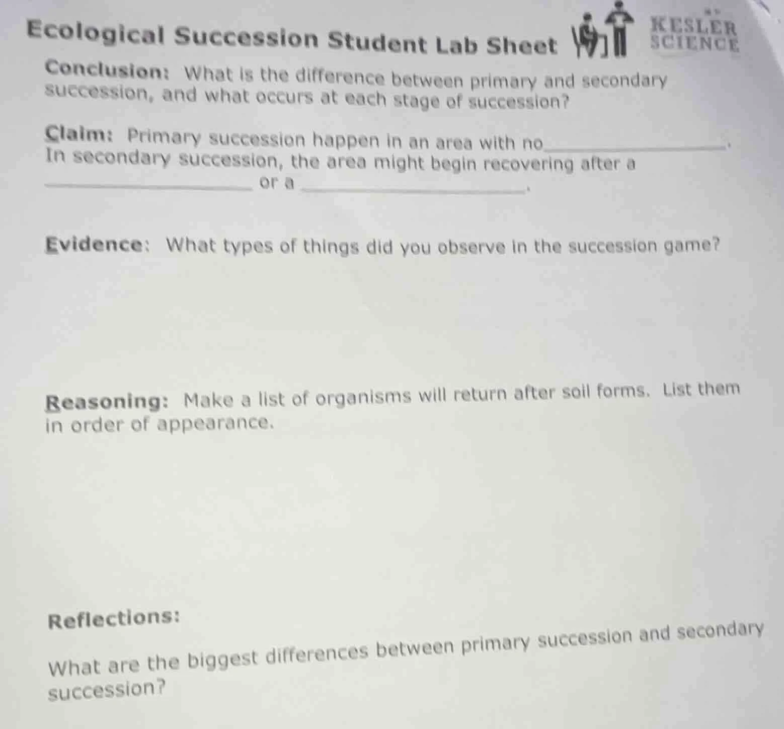 ecological succession student lab sheet conclusion: what is the differe…