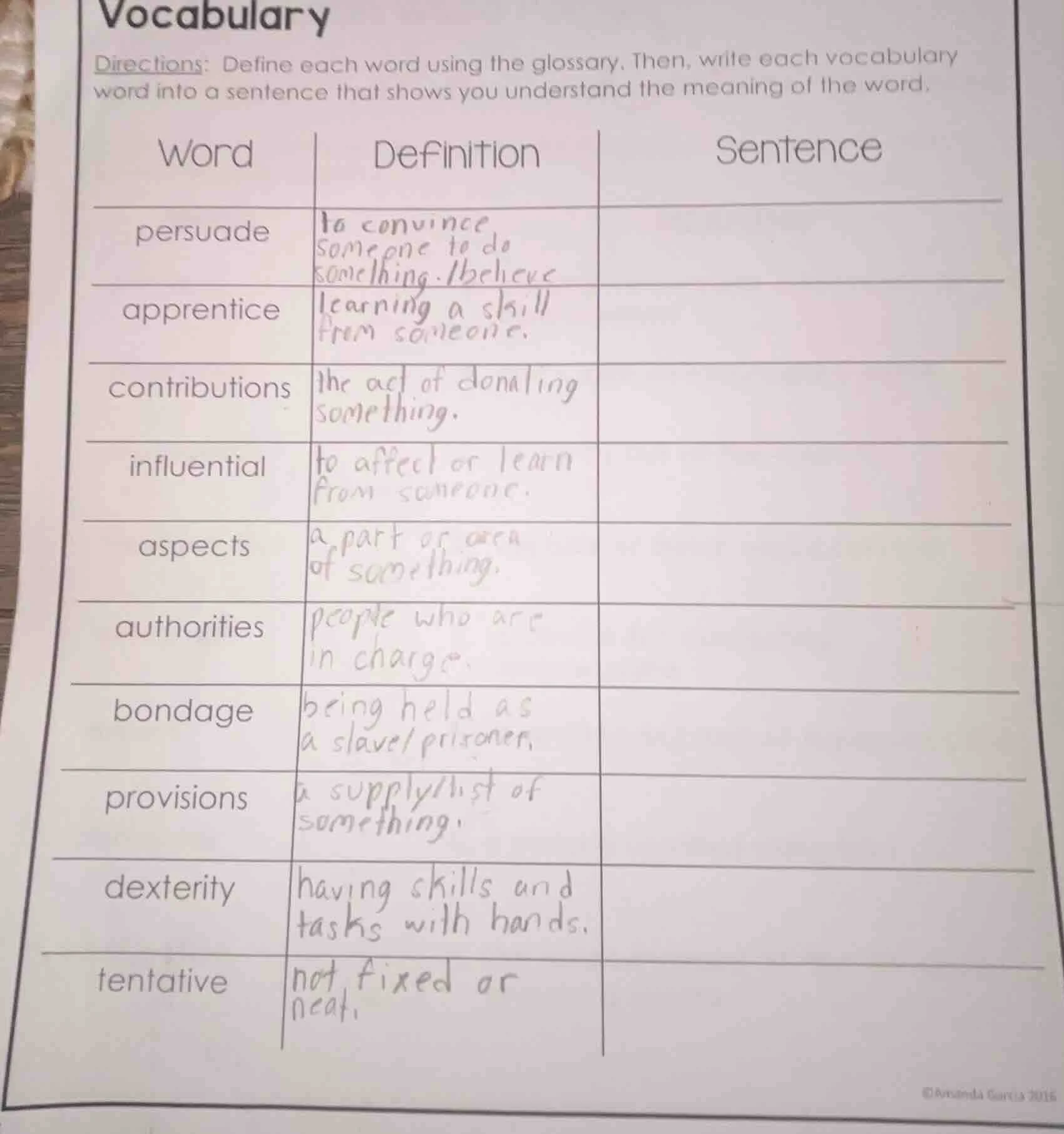 vocabulary directions: define each word using the glossary. then, write…
