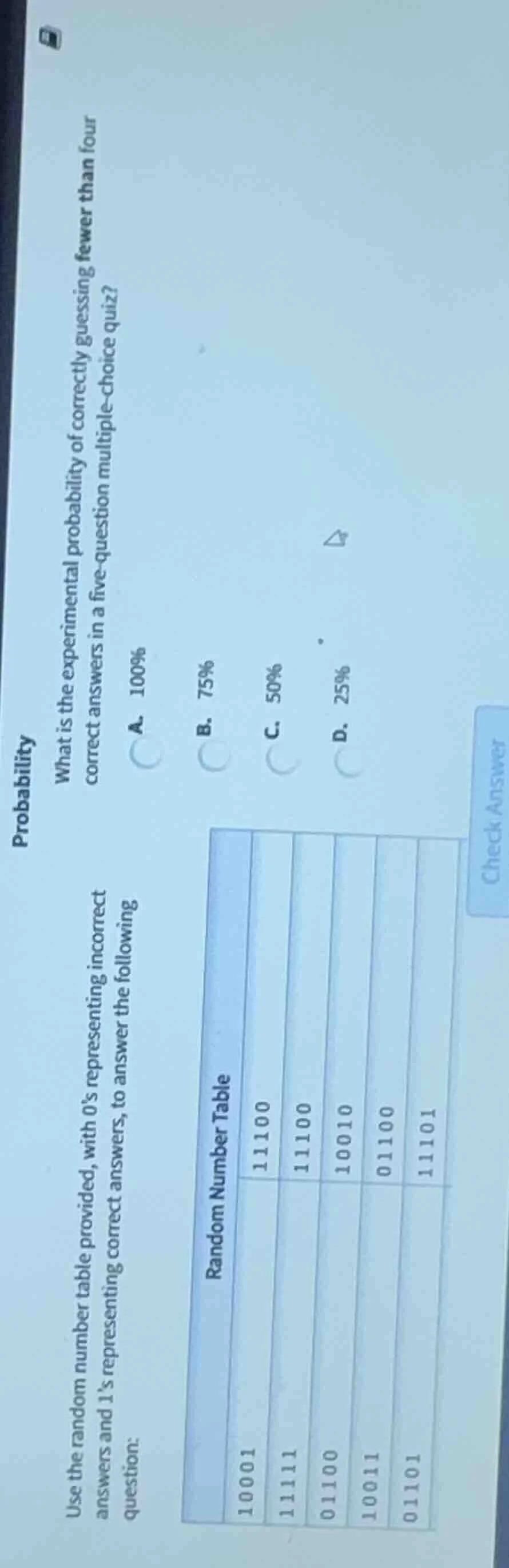 probability use the random number table provided, with 0’s representing…