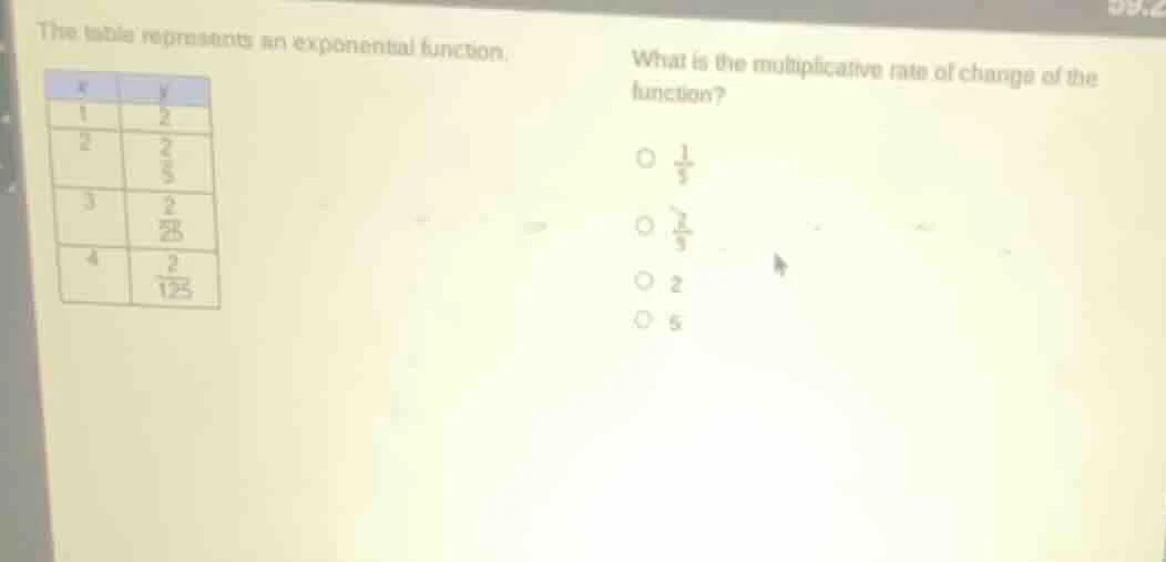the table represents an exponential function. | x | y | |----|----| | 1…