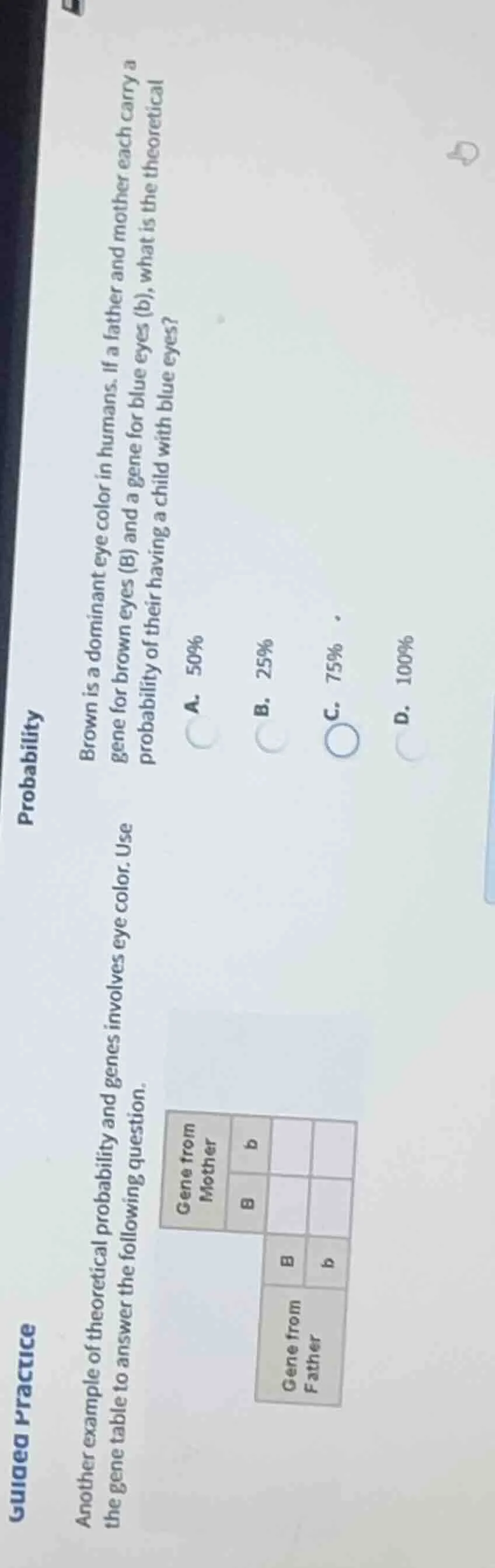 probability brown is a dominant eye color in humans. if a father and mo…