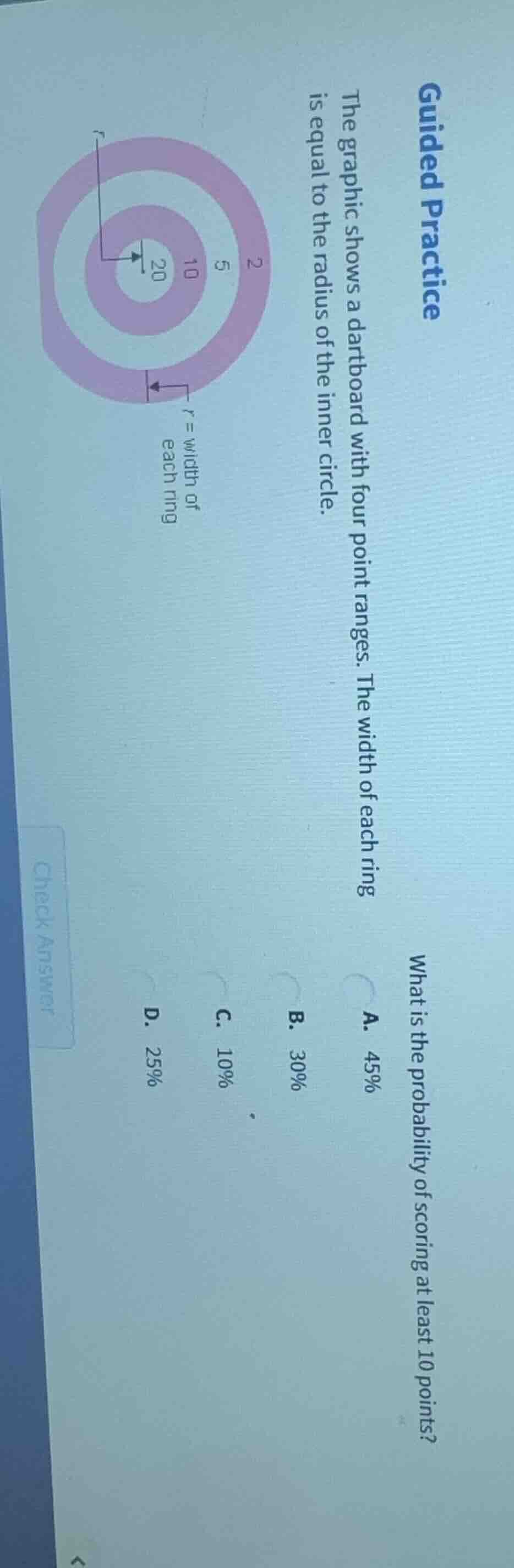 guided practice the graphic shows a dartboard with four point ranges. t…