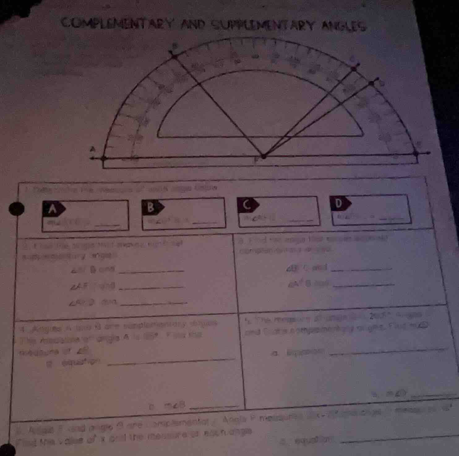 complementary and supplementary angles 1. underline the measure of each…