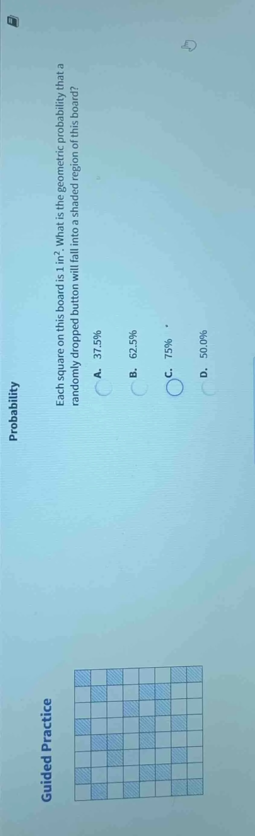 probability guided practice each square on this board is 1 in. what is …