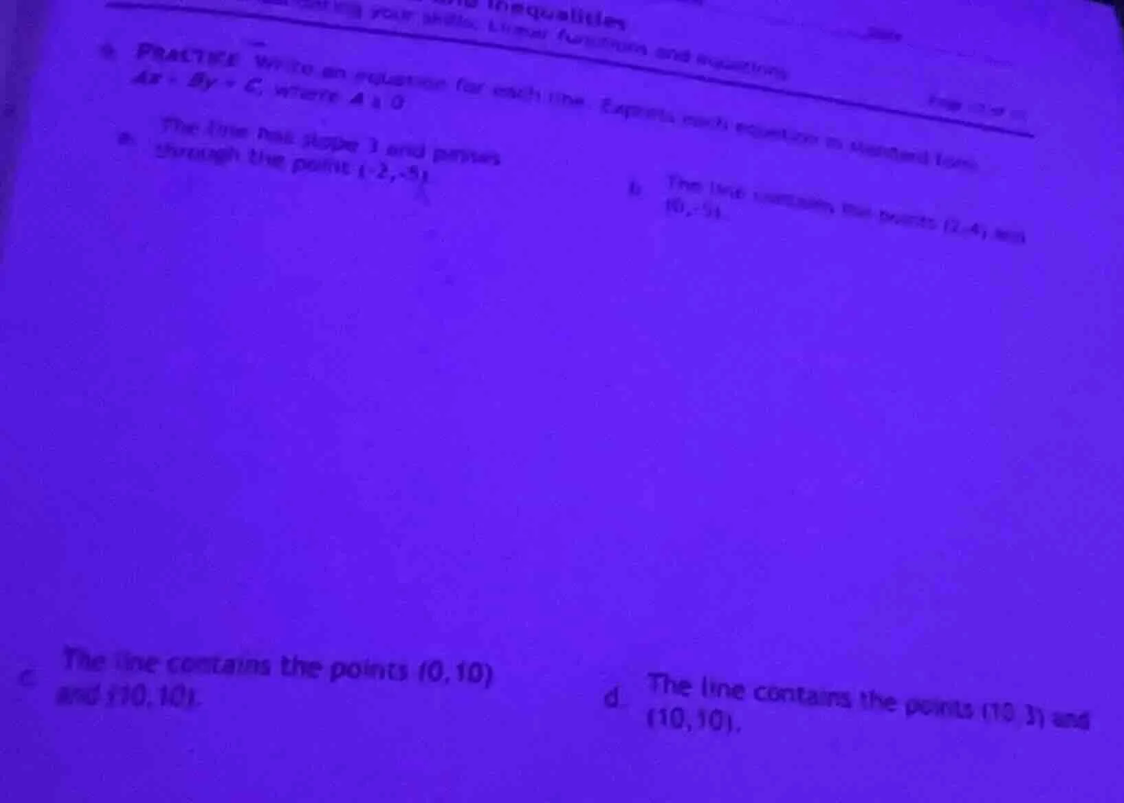 practice write an equation for each line. express each equation in stan…