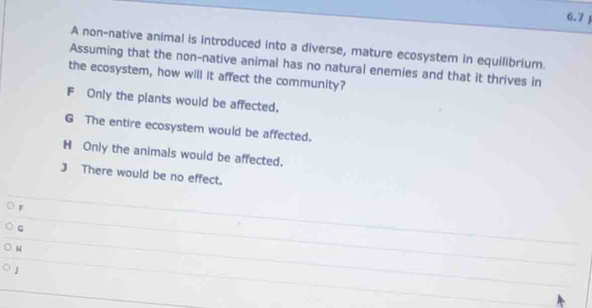 a non - native animal is introduced into a diverse, mature ecosystem in…