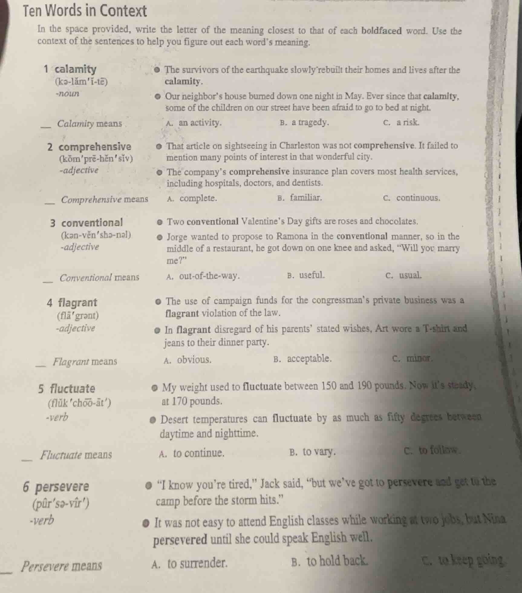 ten words in context in the space provided, write the letter of the mea…