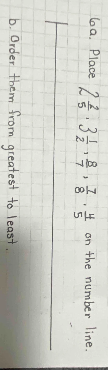 6a. place $2\\frac{2}{5}$, $3\\frac{1}{2}$, $\\frac{8}{7}$, $\\frac{7}{…