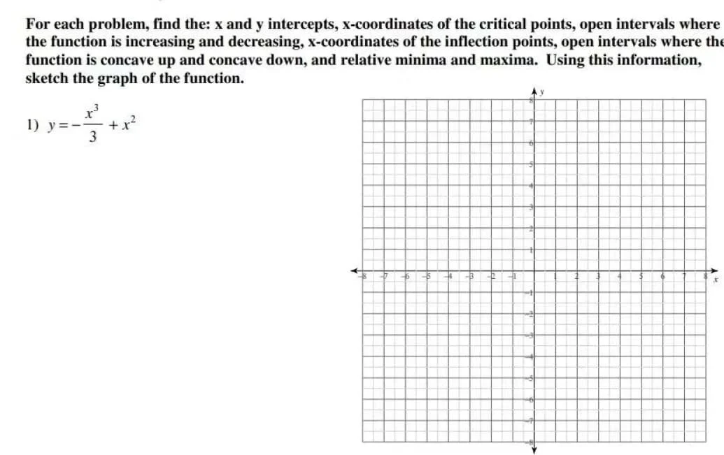 for each problem, find the: x and y intercepts, x-coordinates of the cr…