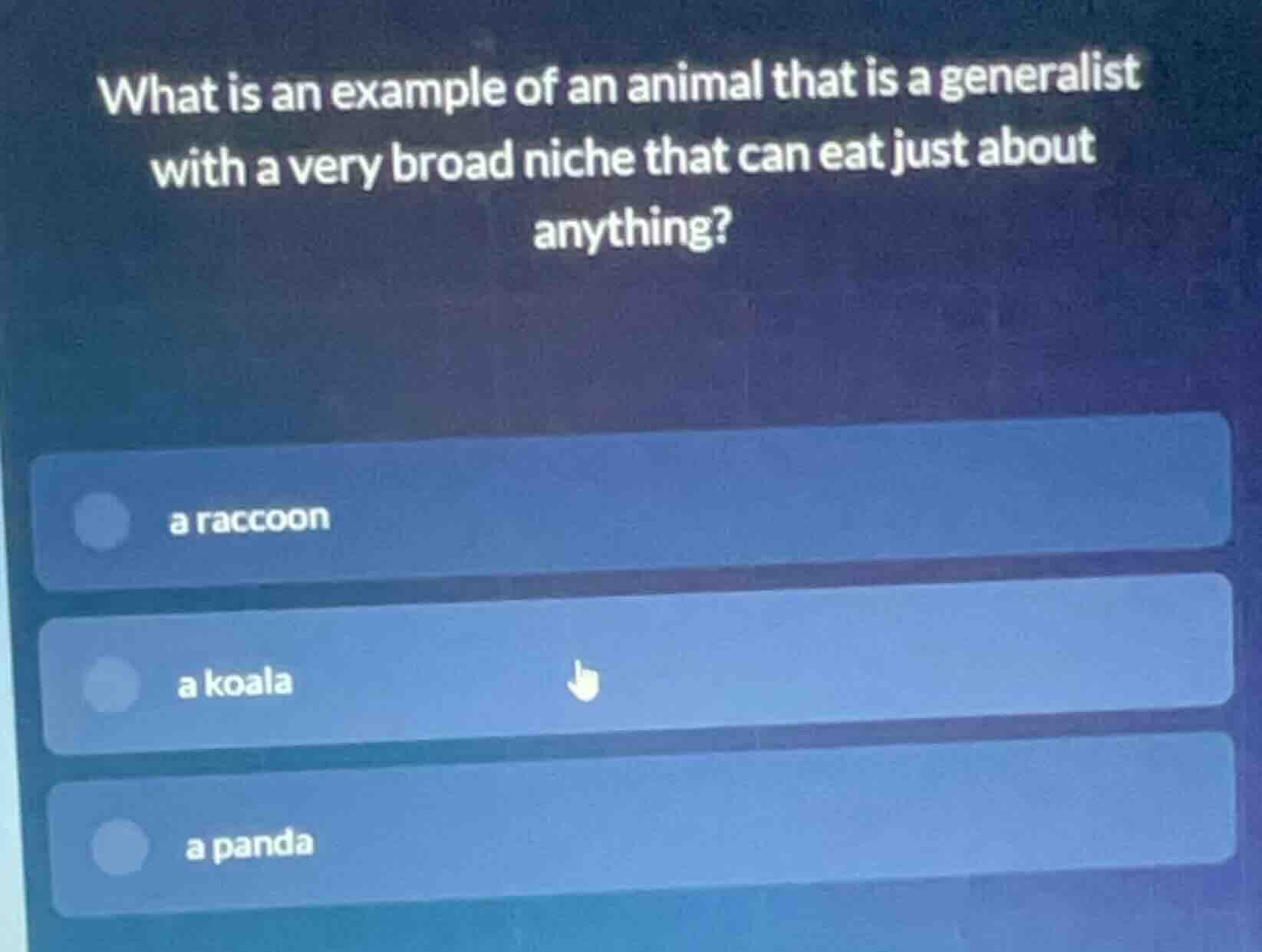 what is an example of an animal that is a generalist with a very broad …
