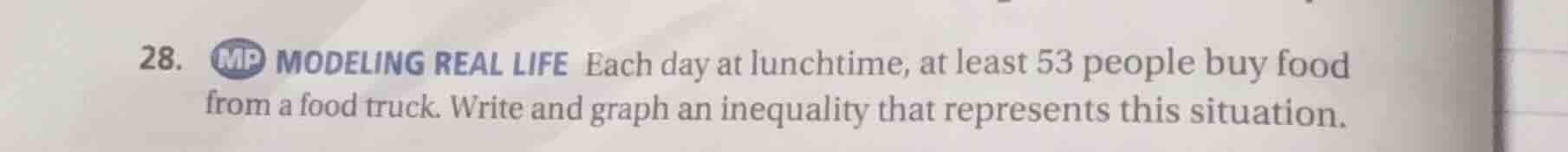 28. mp modeling real life each day at lunchtime, at least 53 people buy…
