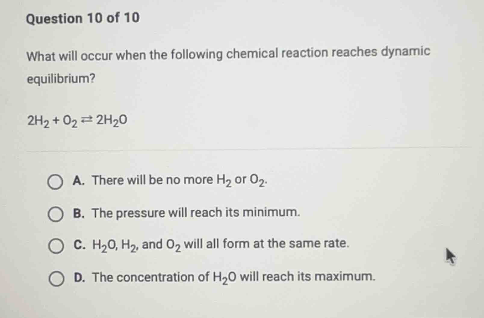 question 10 of 10 what will occur when the following chemical reaction …