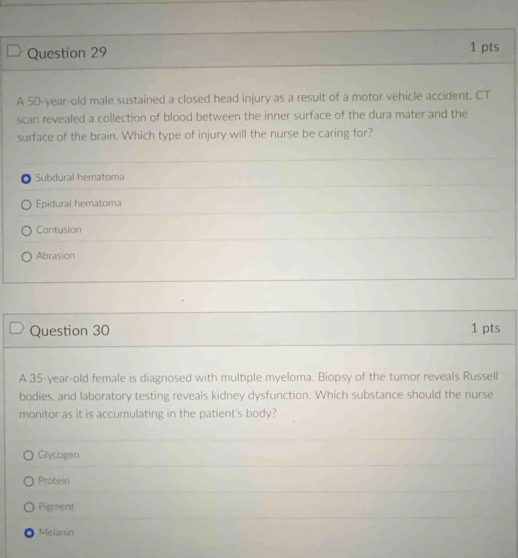 question 29 1 pts a 50-year-old male sustained a closed head injury as …
