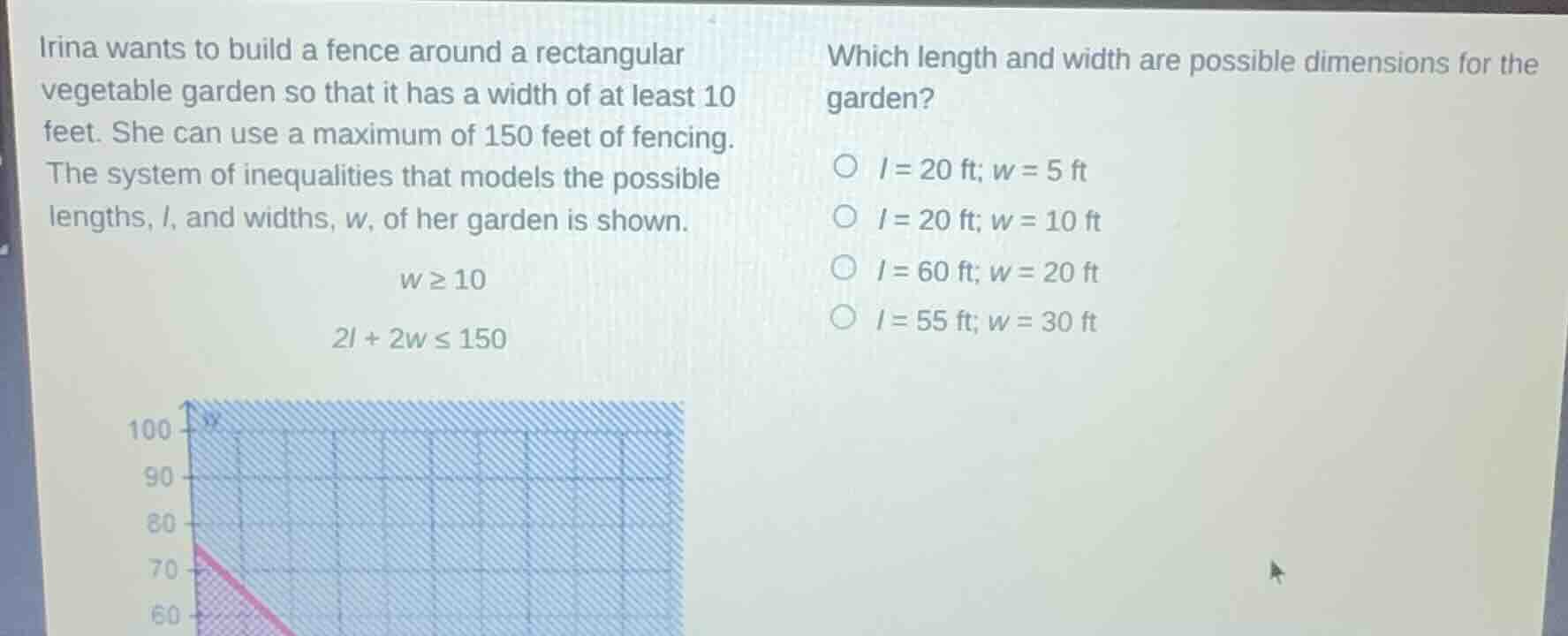 irina wants to build a fence around a rectangular vegetable garden so t…