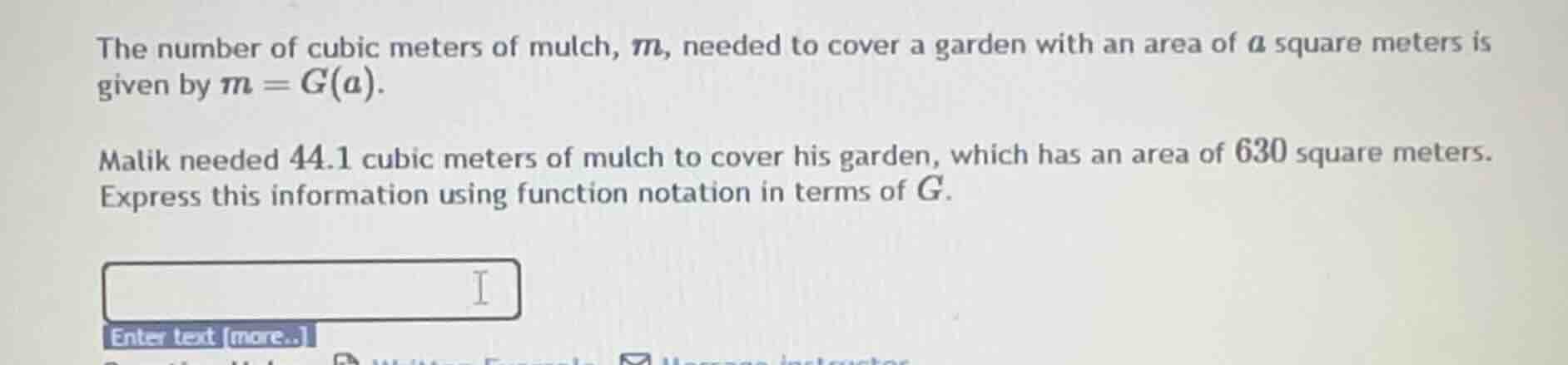 the number of cubic meters of mulch, ( m ), needed to cover a garden wi…