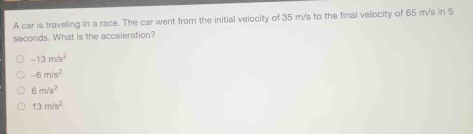 a car is traveling in a race. the car went from the initial velocity of…
