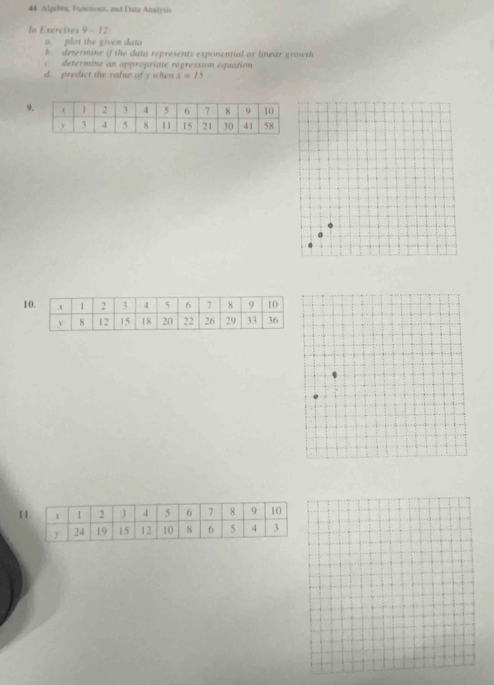 44 algebra, functions, and data analysis in exercises 9 - 12: a. plot t…