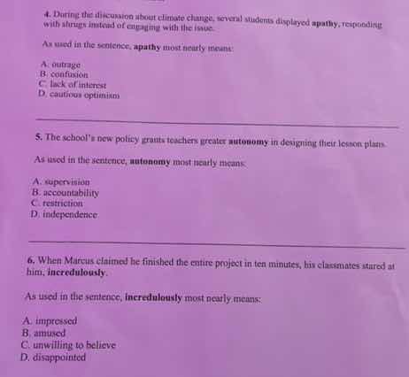 4. during the discussion about climate change, several students display…