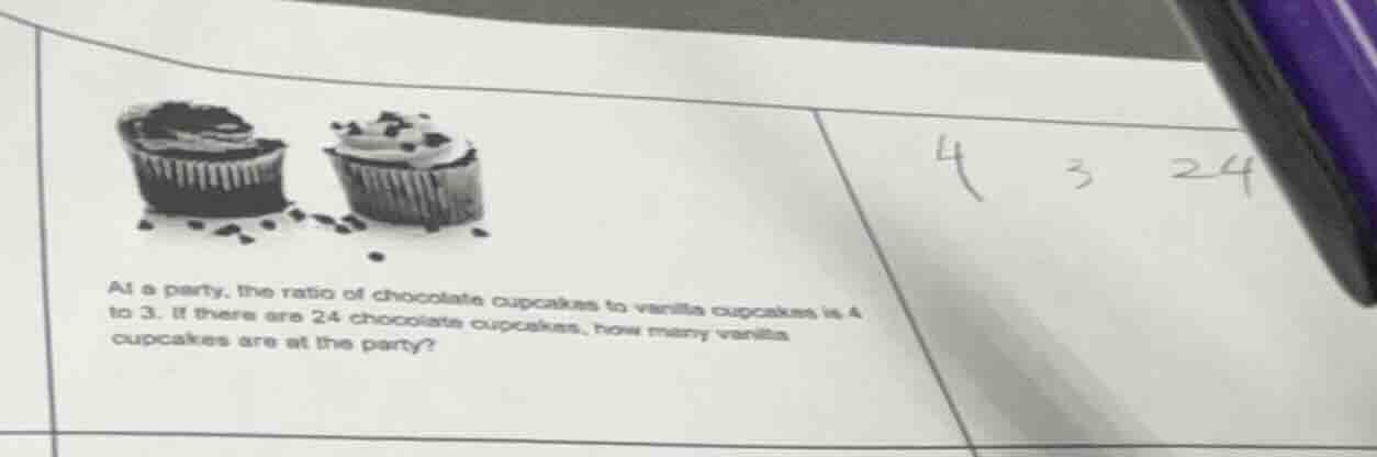 at a party, the ratio of chocolate cupcakes to vanilla cupcakes is 4 to…