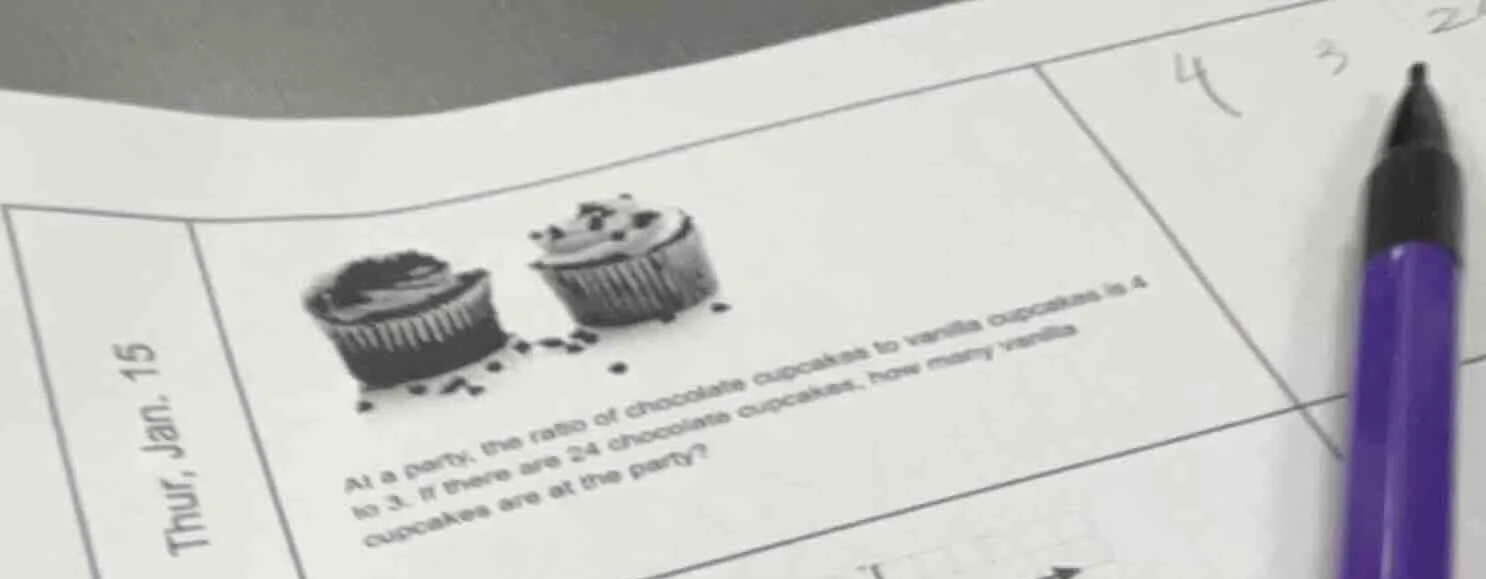 at a party, the ratio of chocolate cupcakes to vanilla cupcakes is 4 to…