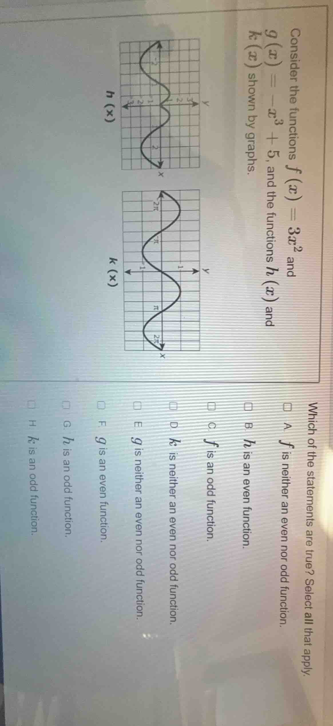 consider the functions $f(x) = 3x^2$ and $g(x) = -x^3 + 5$, and the fun…