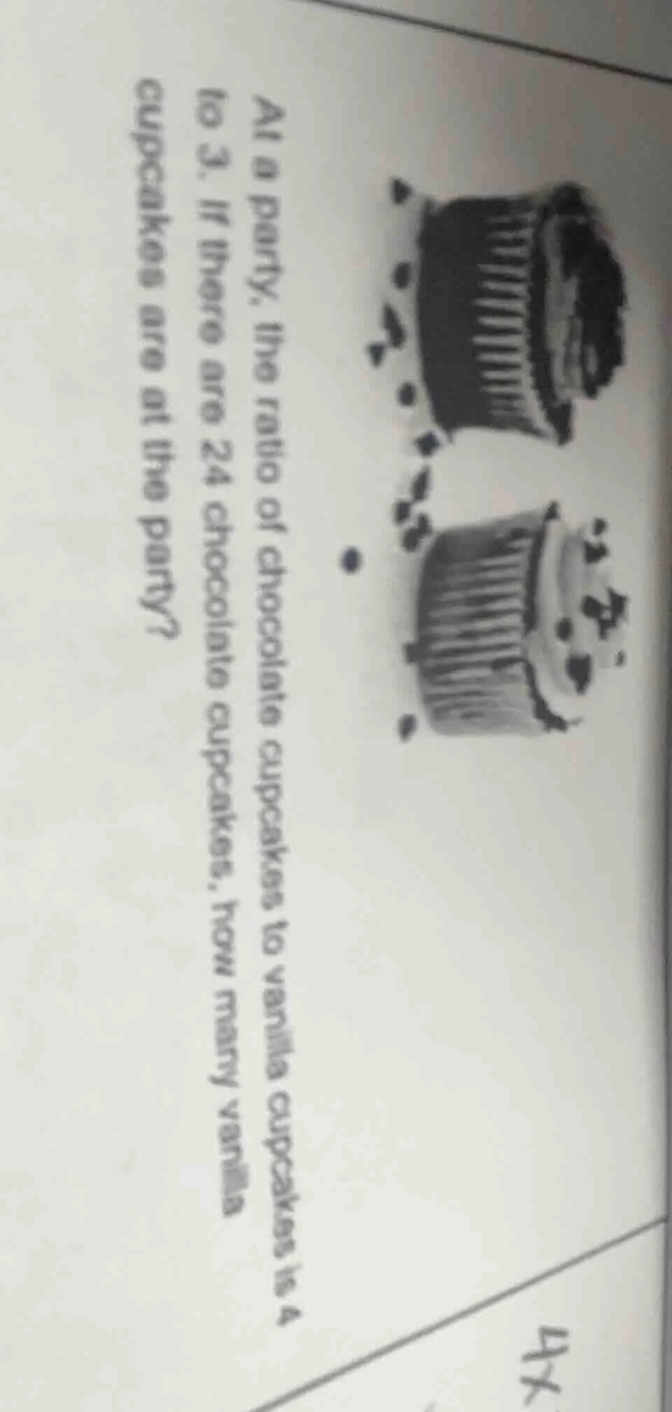 at a party, the ratio of chocolate cupcakes to vanilla cupcakes is 4 to…