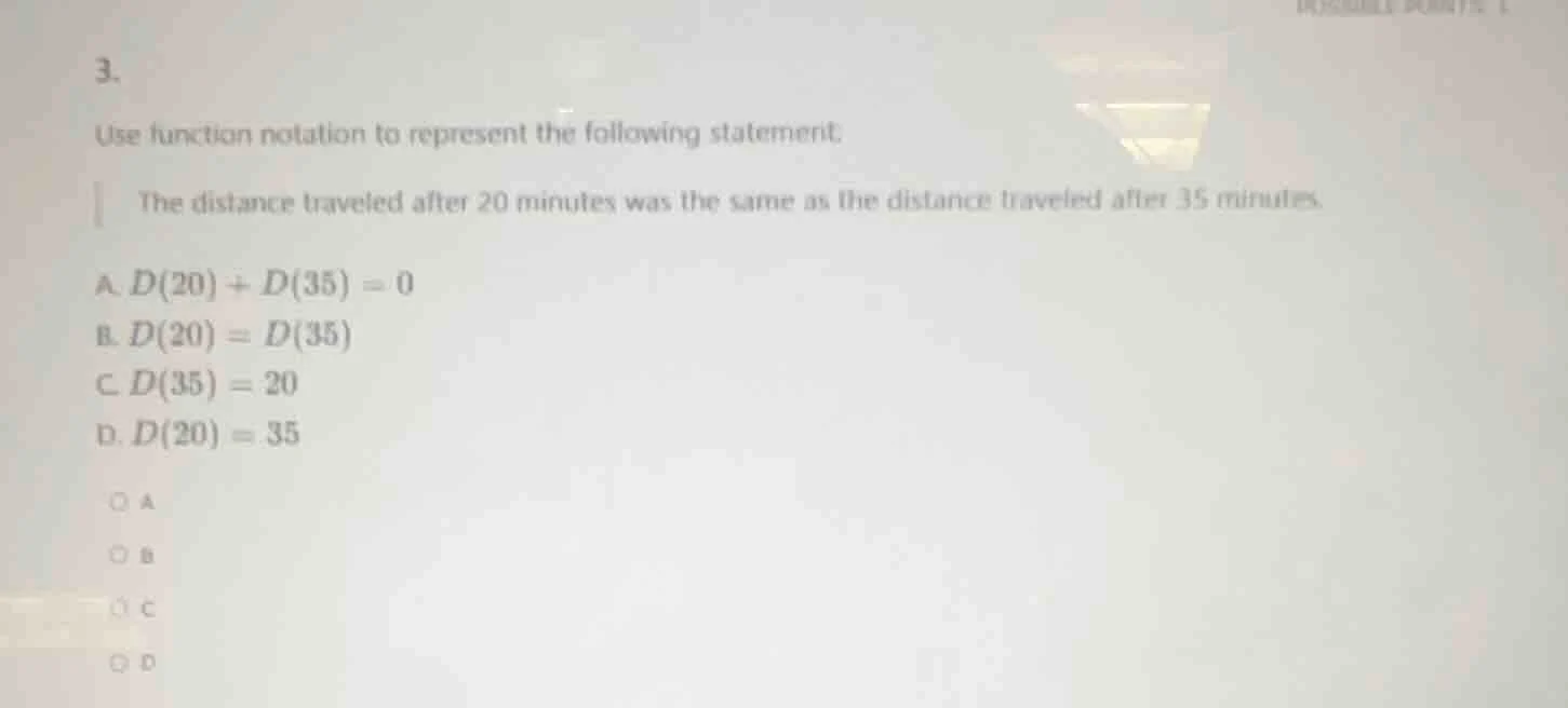 3. use function notation to represent the following statement. the dist…