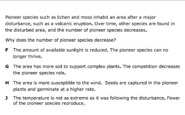 pioneer species such as lichen and moss inhabit an area after a major d…