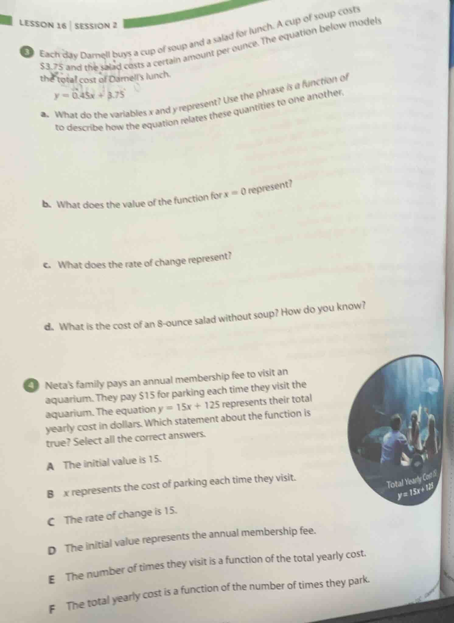 lesson 16 | session 2 3 each day darnell buys a cup of soup and a salad…