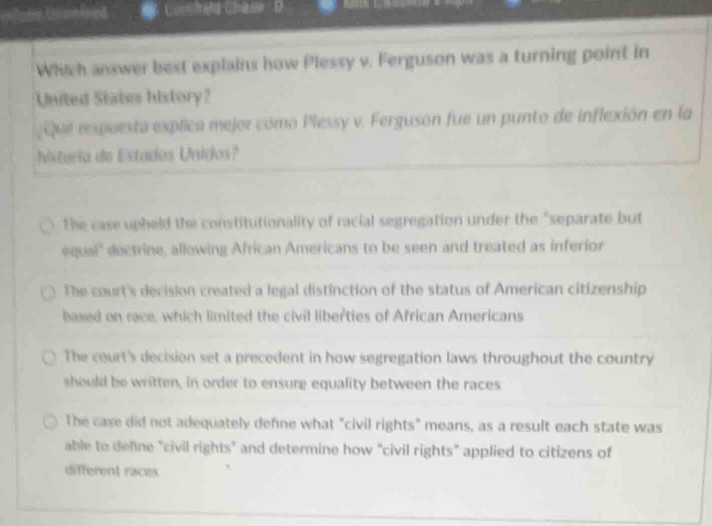which answer best explains how plessy v. ferguson was a turning point i…