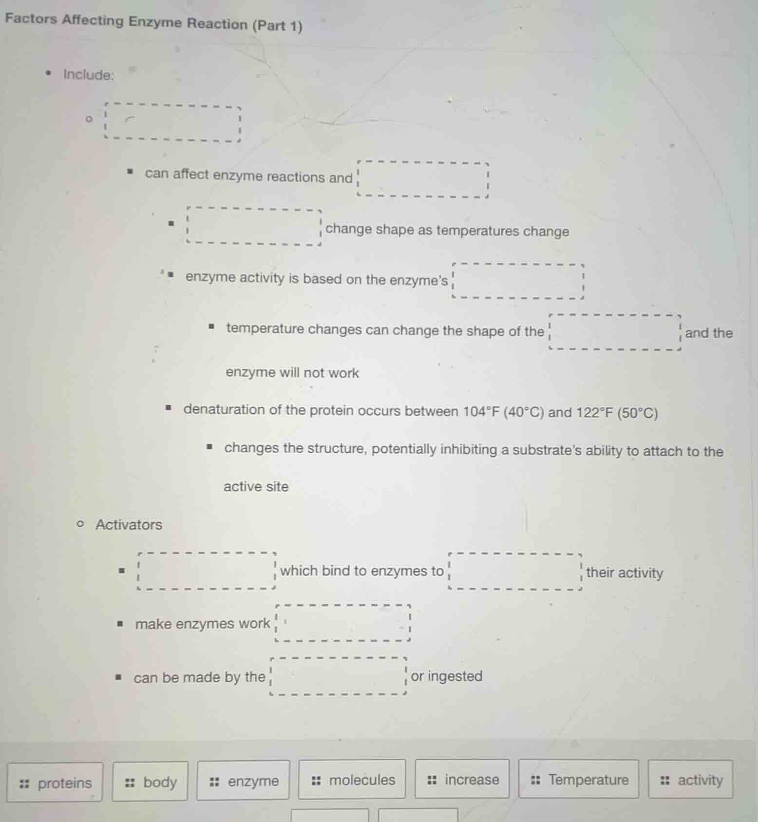 factors affecting enzyme reaction (part 1) - include: - - can affect en…