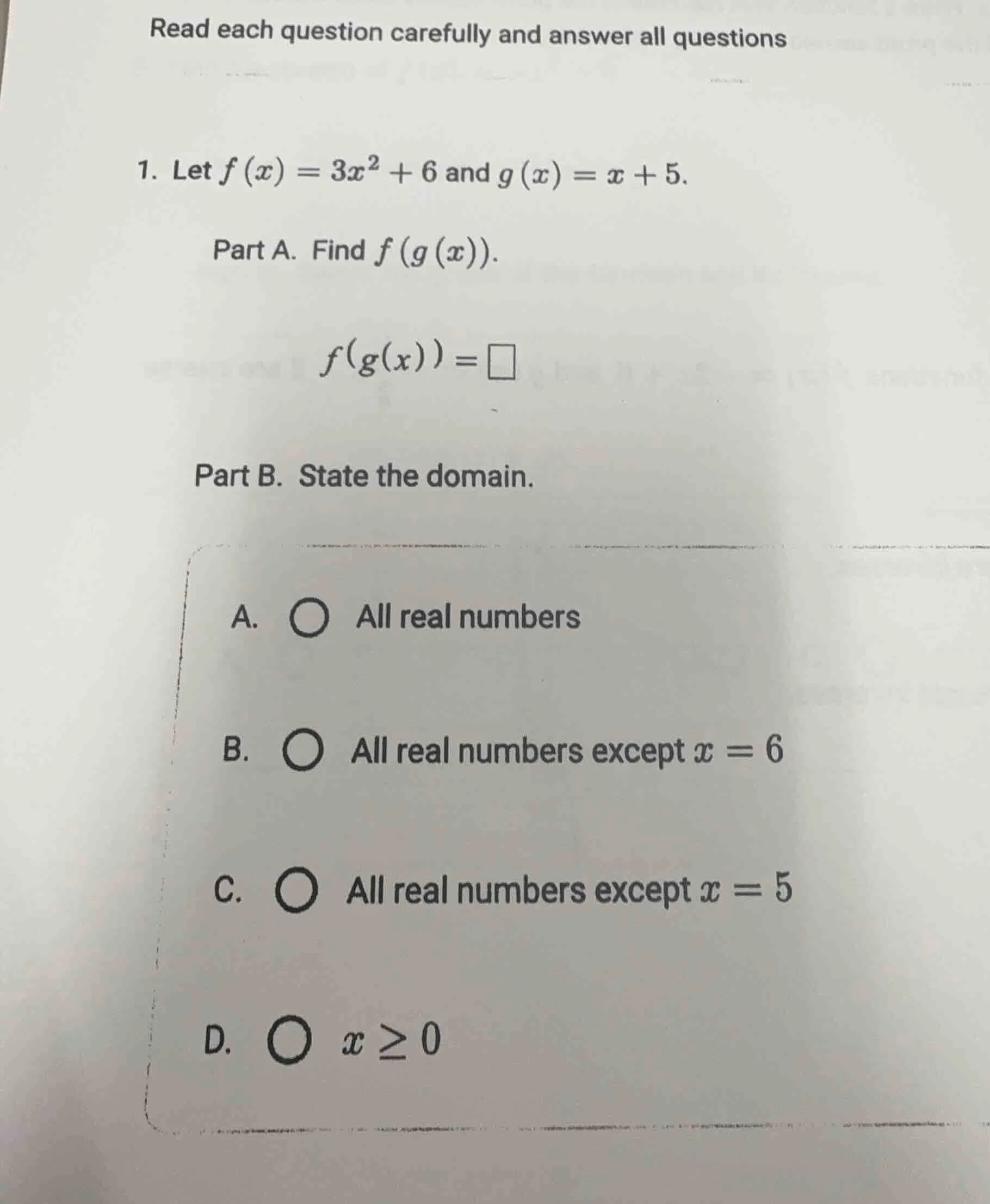 read each question carefully and answer all questions 1. let $f(x) = 3x…