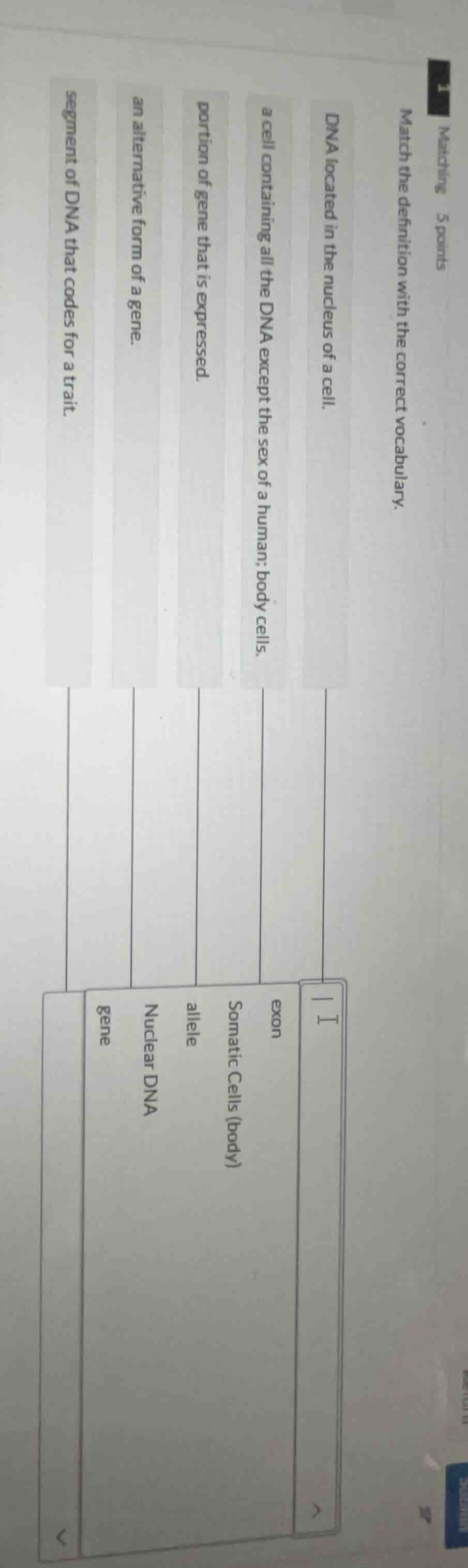matching 5 points match the definition with the correct vocabulary. dna…
