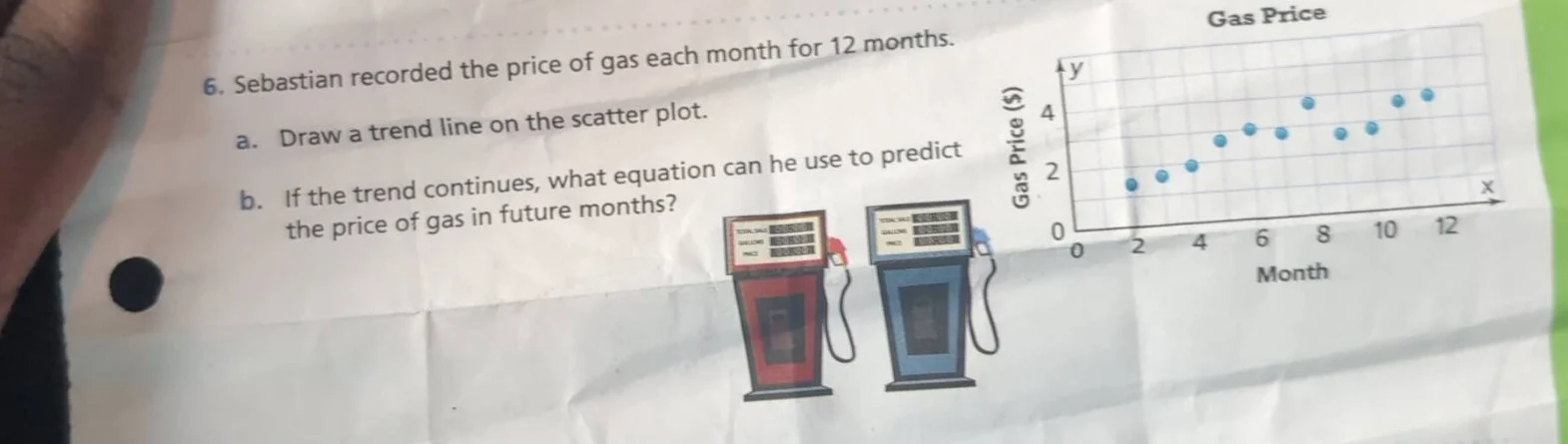 6. sebastian recorded the price of gas each month for 12 months. a. dra…