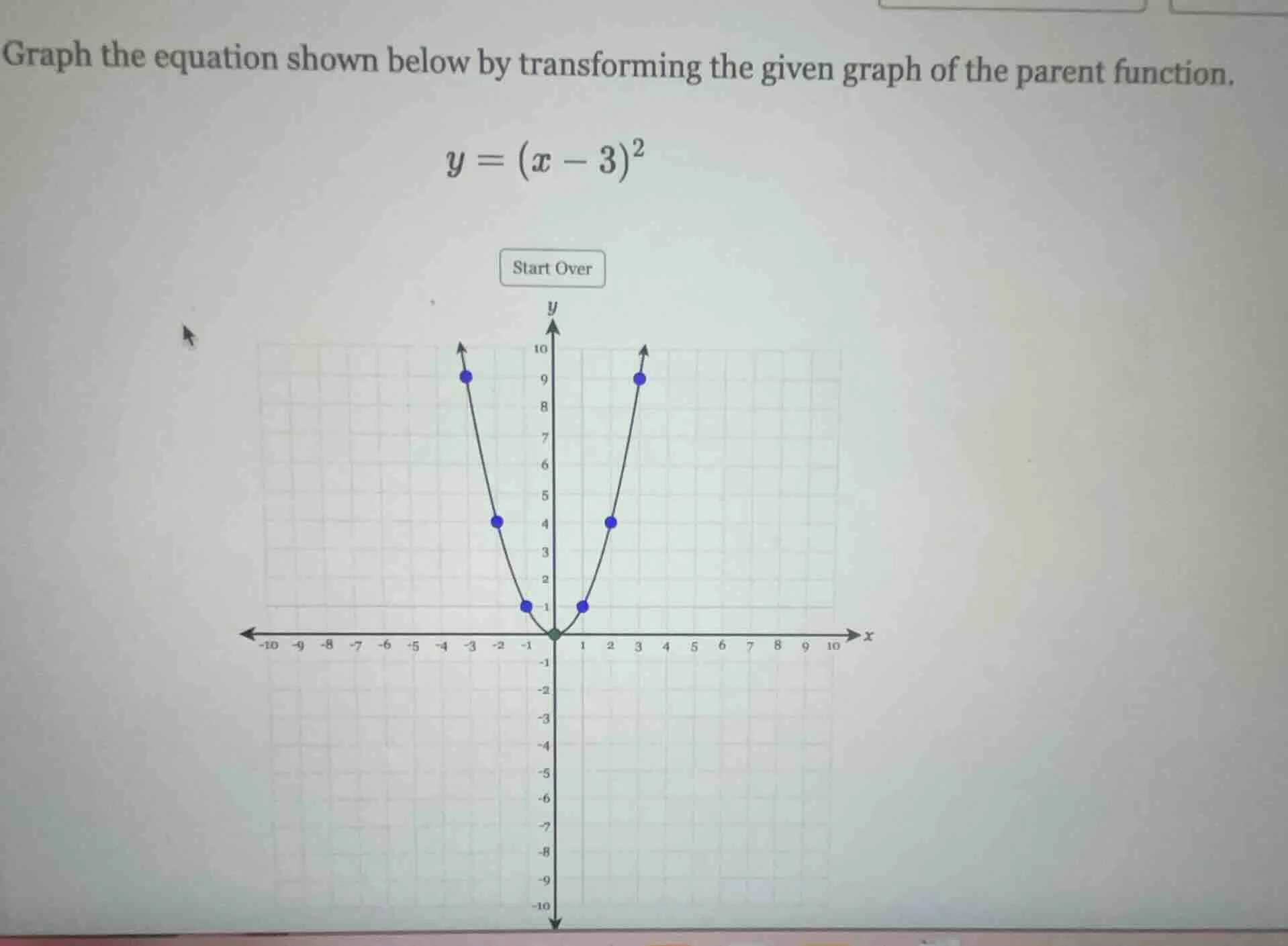 graph the equation shown below by transforming the given graph of the p…