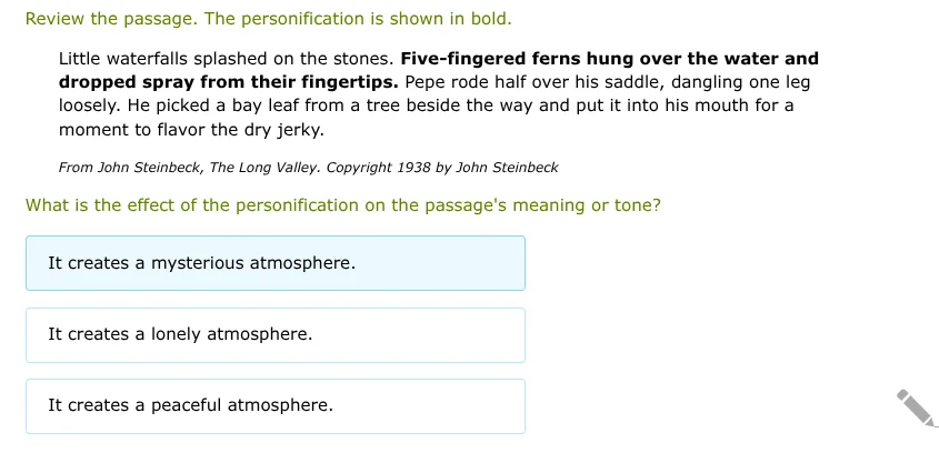 review the passage. the personification is shown in bold. little waterf…