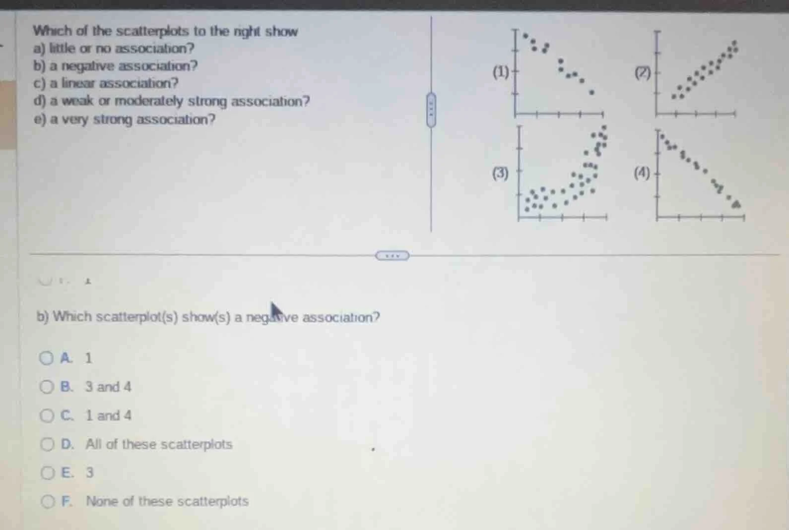 which of the scatterplots to the right show a) little or no association…