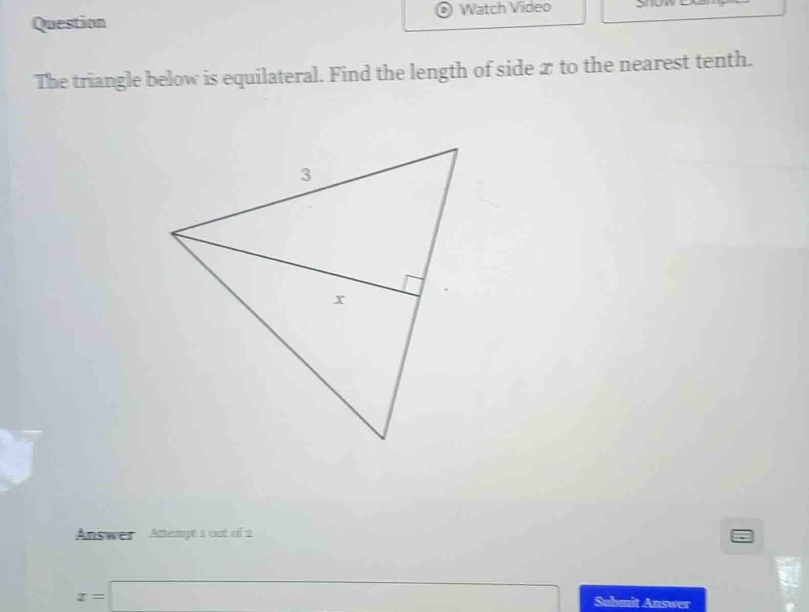 question the triangle below is equilateral. find the length of side x t…
