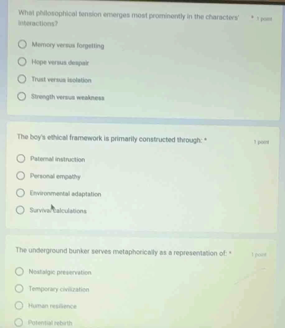 what philosophical tension emerges most prominently in the characters i…