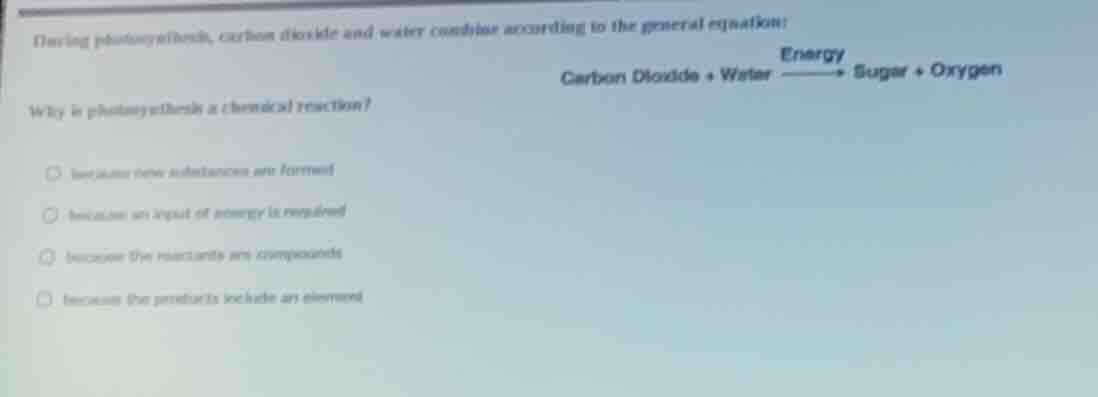 during photosynthesis, carbon dioxide and water combine according to th…