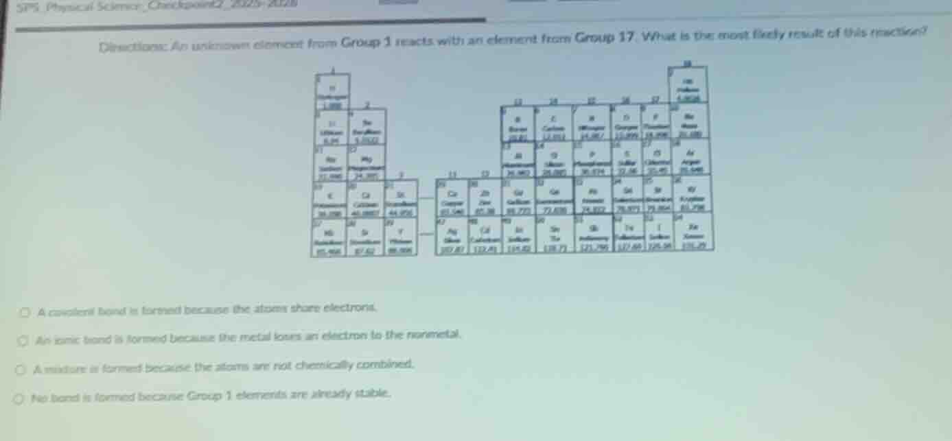 directions: an unknown element from group 1 reacts with an element from…