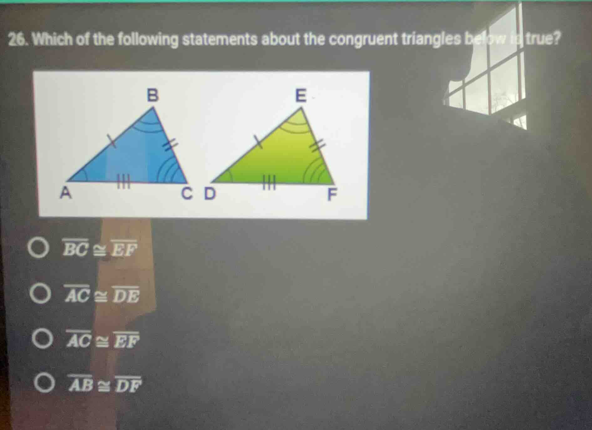 26. which of the following statements about the congruent triangles bel…