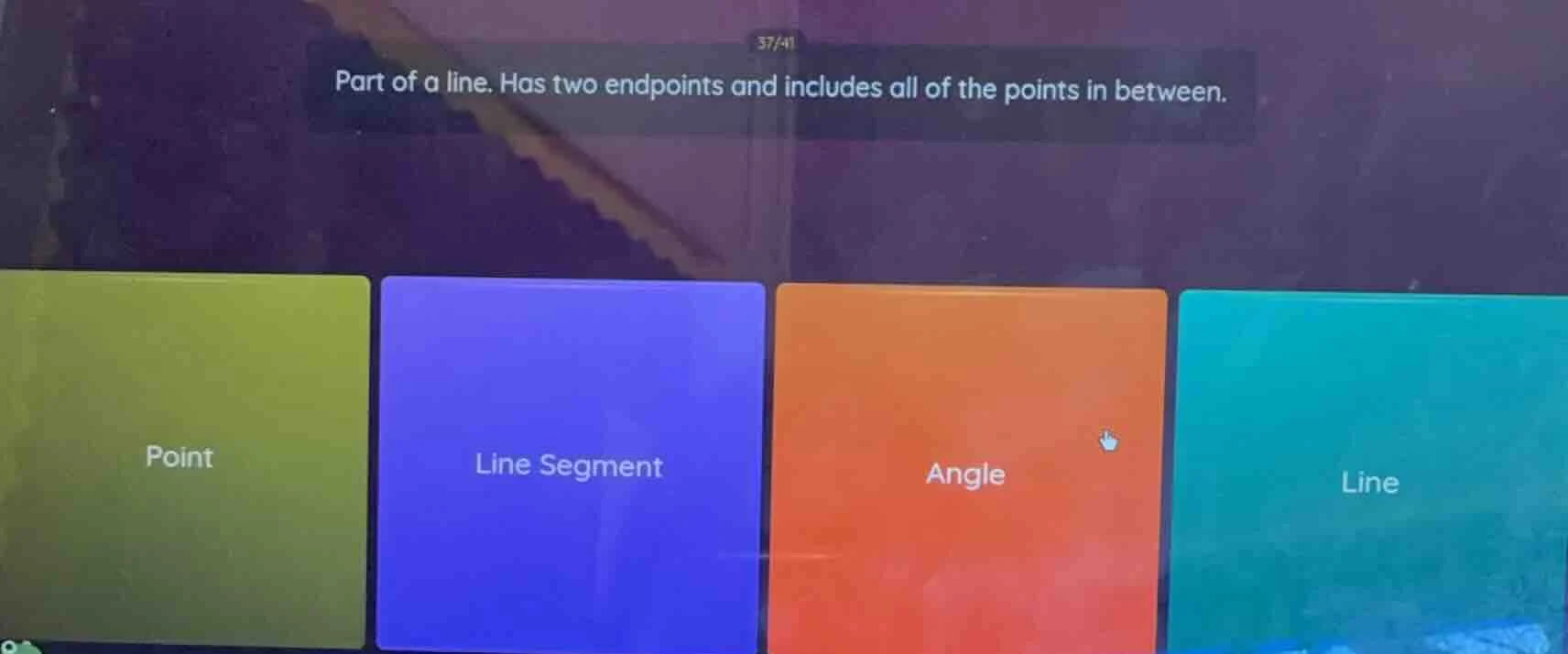 37/41 part of a line. has two endpoints and includes all of the points …
