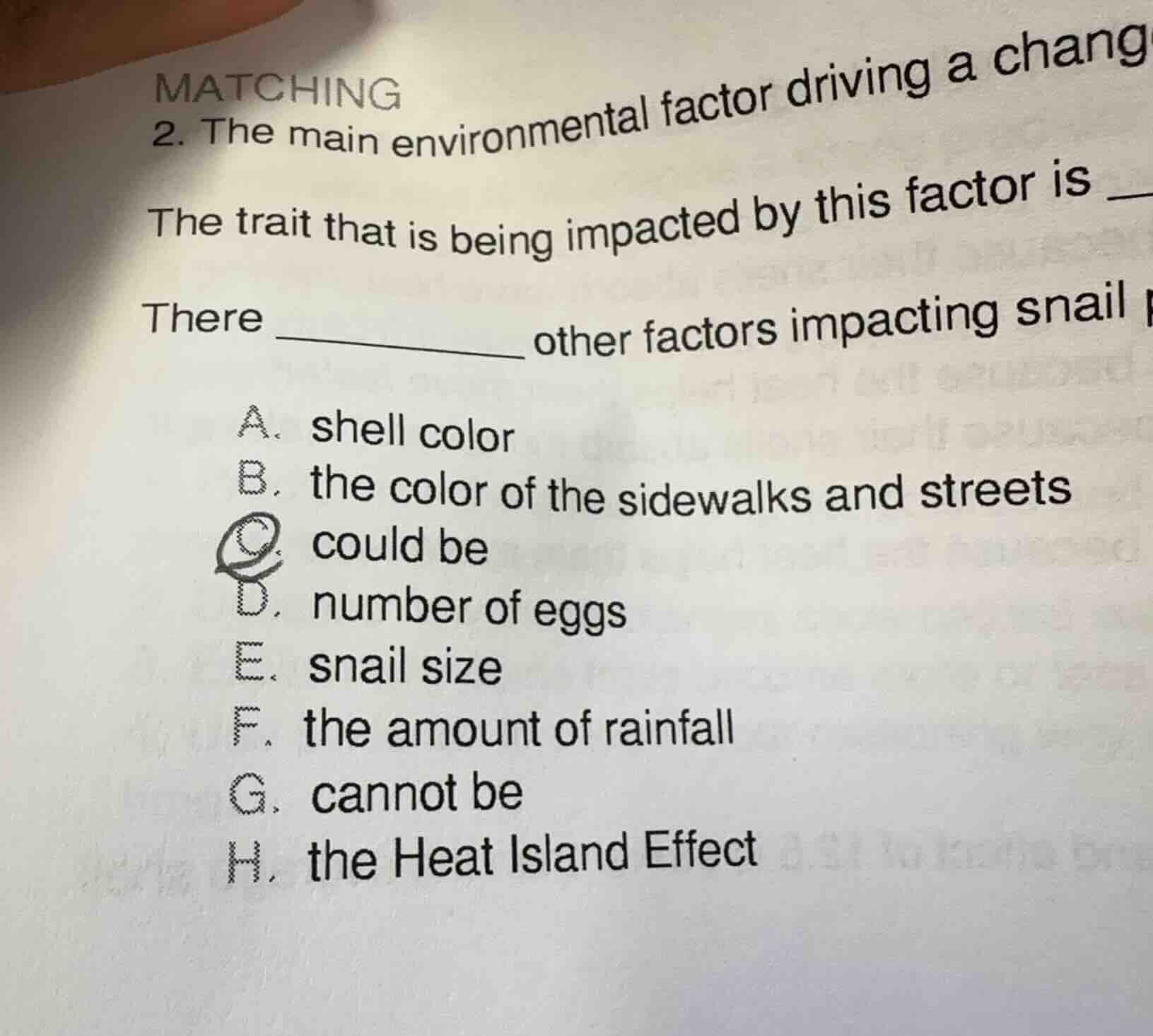 matching 2. the main environmental factor driving a chang the trait tha…