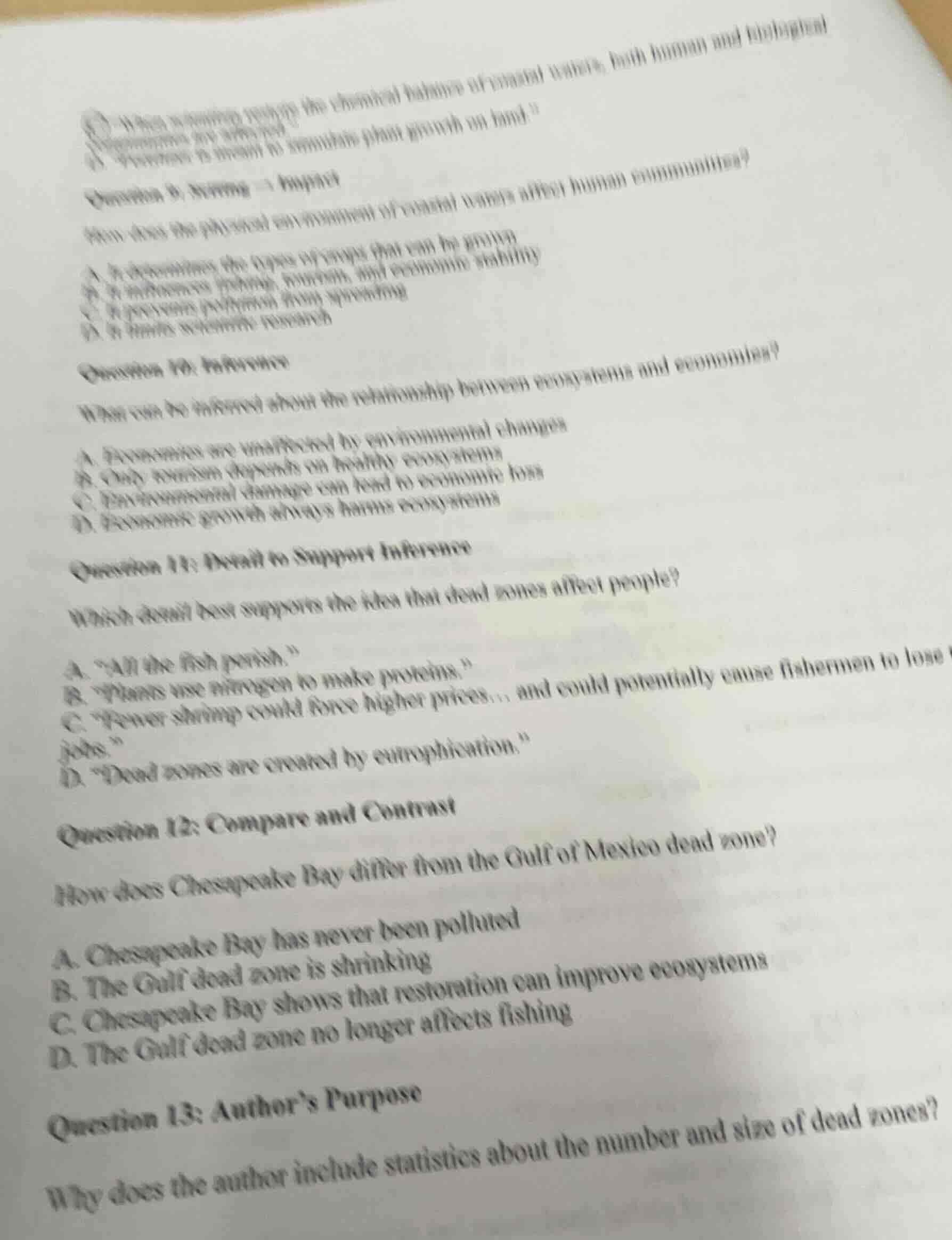 question 9: setting → impact how does the physical environment of coast…