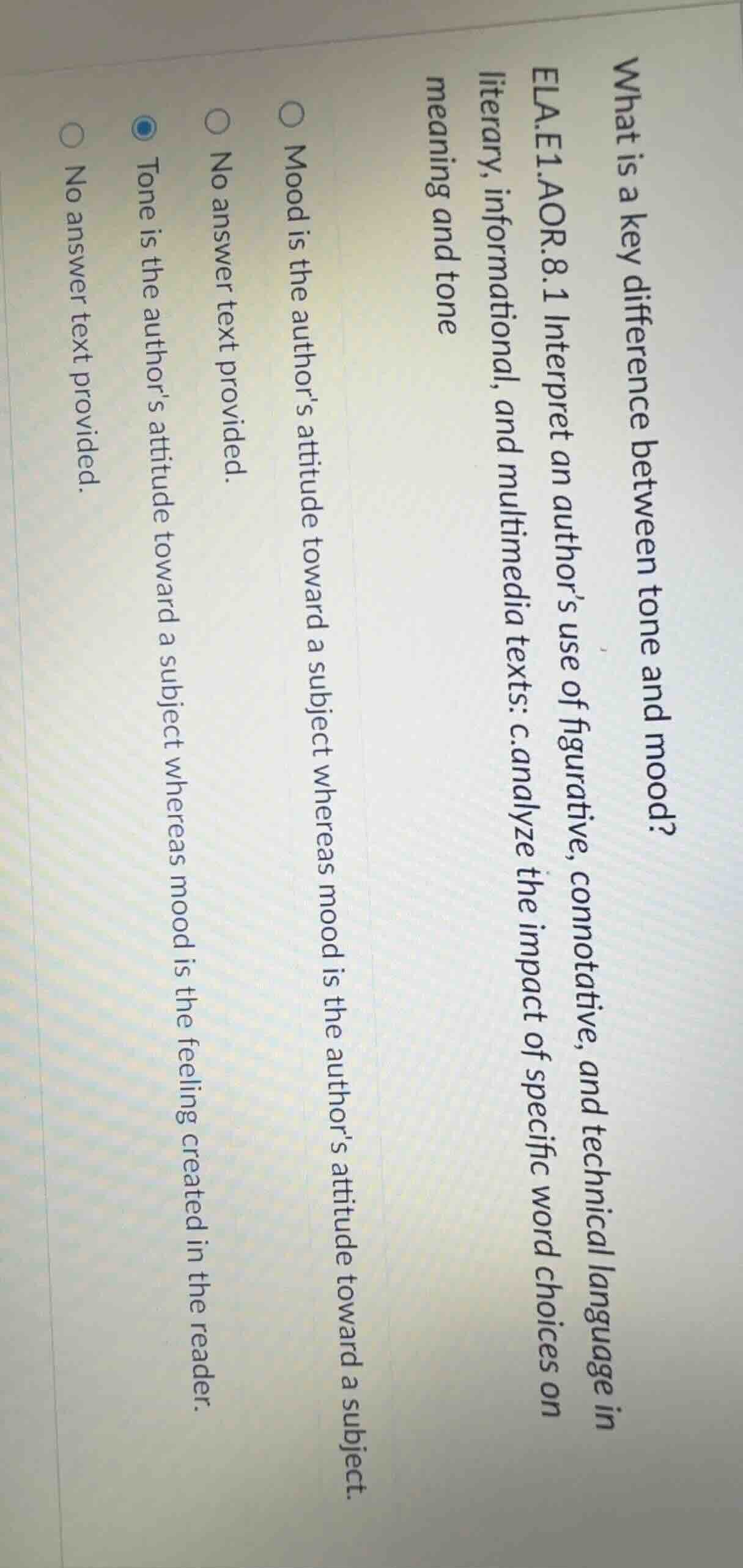 what is a key difference between tone and mood? ela.e1.aor.8.1 interpre…