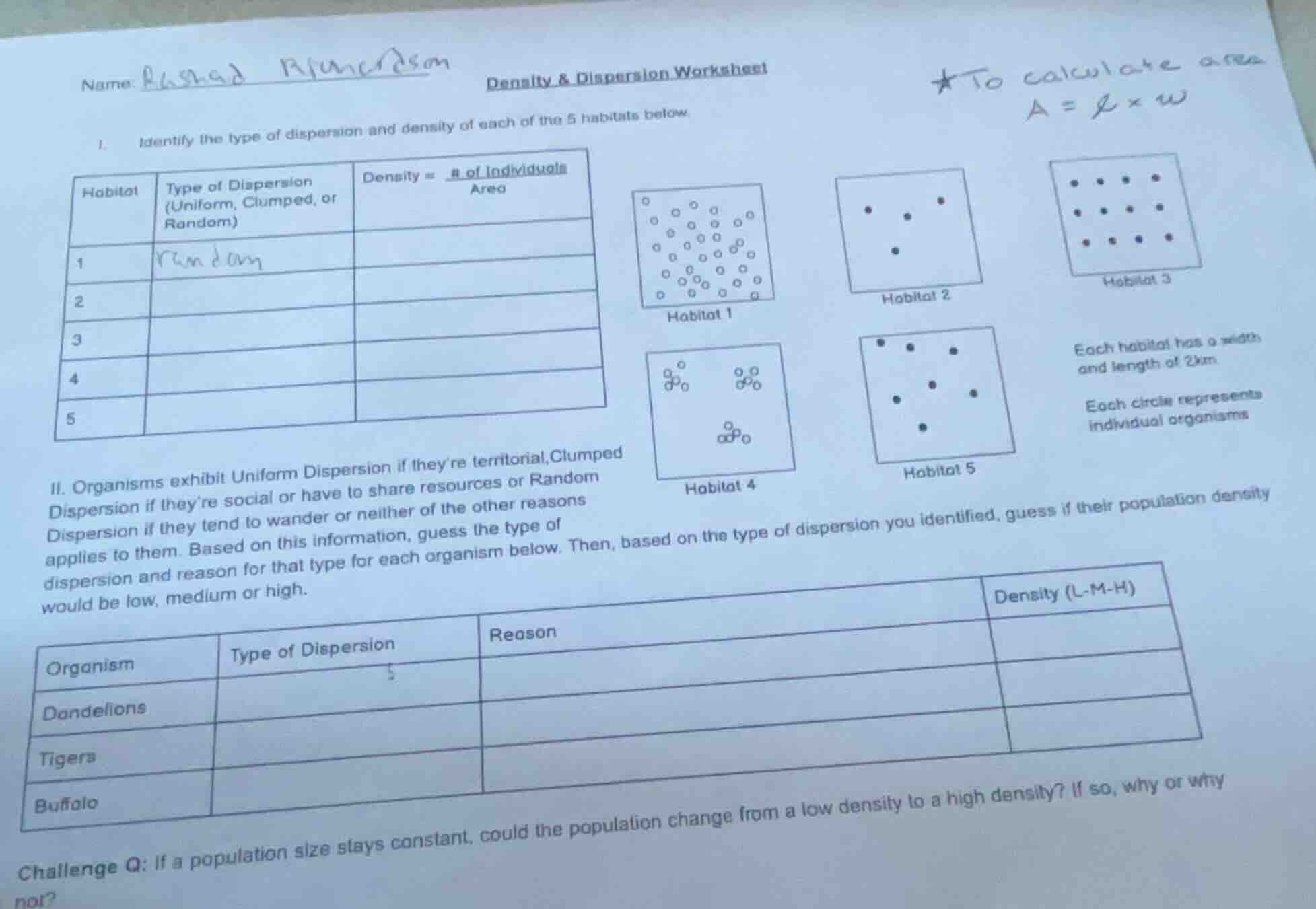 name: rashad rhamcansom density & dispersion worksheet ★to calculate ar…